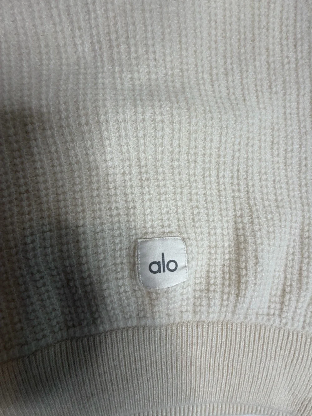 ALO Yoga Cream Half-Zip Cowl Waffle Knit Sweater